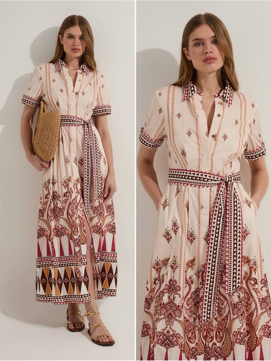 Karen Millen Dresses & Skirts - Karen Millen Belted Paisley Print Midi Shirt Dress Cotton Sateen Size 8 New